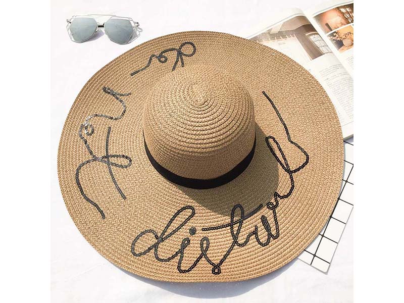 Summer Straw Hat with Embroidery Sequin