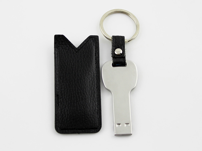 key usb with leather pouch