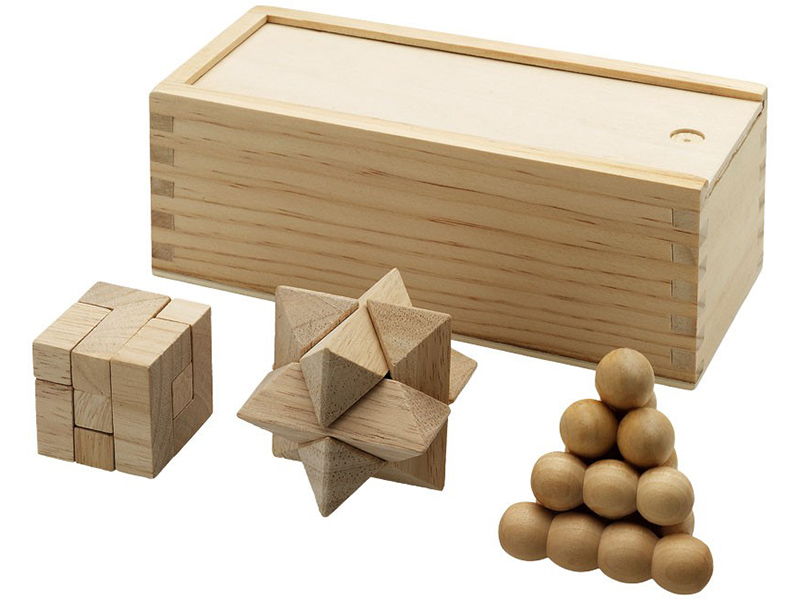 BRAINIAC 3 PIECE WOODEN BRAINTEASERS